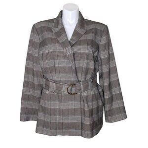 Calvin Klein Black White Houndstooth Belted Jacket Long Sleeves Women's Size 24W